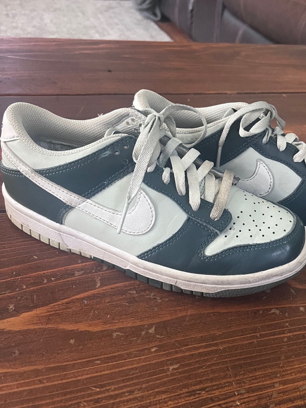 Nike Kids Low-Top Sneakers in White and Dark Teal